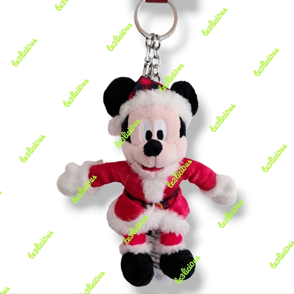 DISNEY PARKS HOLIDAY SANTA MICKEY PLUSH KEYCHAIN CHARM